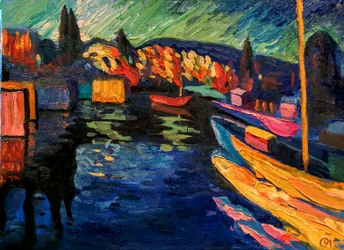 V. Kandinsky. Herfstlandschap met boten
